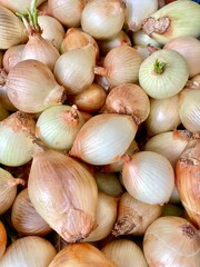 Close-up photo of Taiwan Onion in market. Vegetable texture and background.