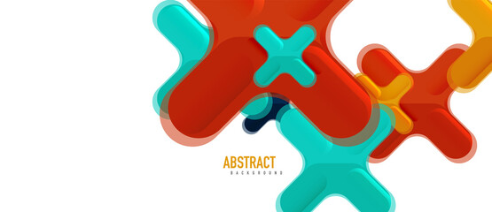 Glossy multicolored plastic style cross composition, x shape design, techno geometric modern abstract background. Trendy abstract layout template