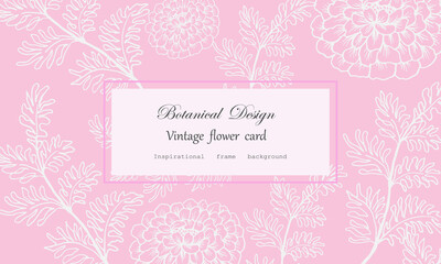 Vintage card hand drawn marigold and leaves Floral wreath floral flower frame for flower shop with label design, summer, rose, flower greeting card, background for cosmetic packaging