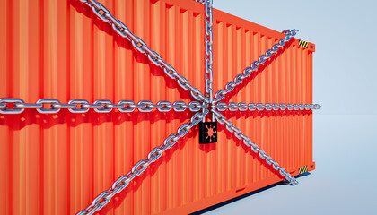 3d rendering of cargo container and trade lockdown by coronavirus concept design.