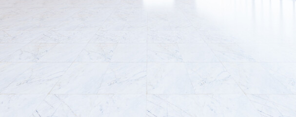 3d rendering of marble floor with grid line and shiny reflection with clear glass door in perspective view, clean and new condition use to background.
