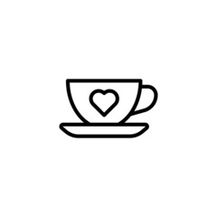 Hot coffee cup with hearts vector icon in linear, outline icon isolated on white background