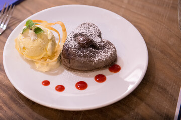 chocolate lava with vanilla ice cream