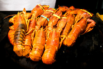 Pile of lobter prepare for cooking in kitchen