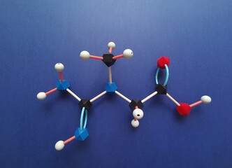 Molecular structure model of creatine molecule. Creatine is a very popular sports supplement, used...