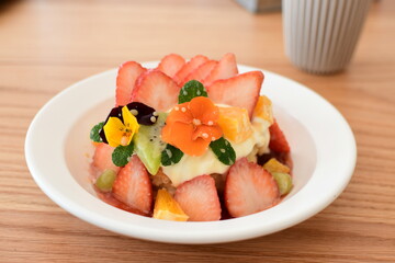 a dessert with strawberries