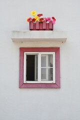 window with red flowers