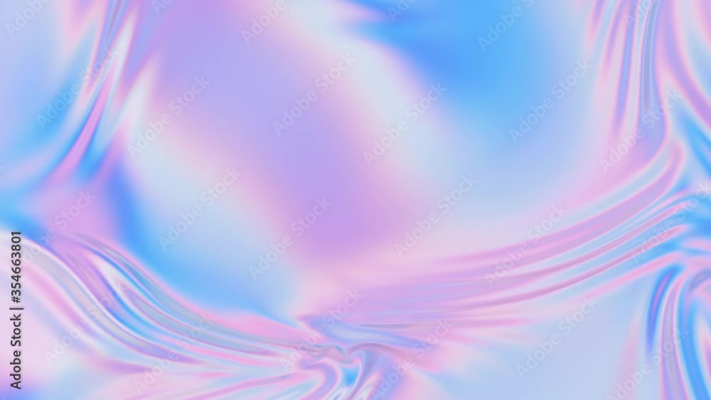 Poster Animated 3D waving cloth texture. Liquid holographic background. Smooth silk cloth surface with ripples and folds in tissue. 4K 3D rendering seamless looping animation.