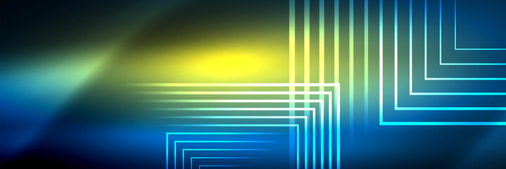 Shiny neon glowing techno lines, hi-tech futuristic abstract background template with square shapes