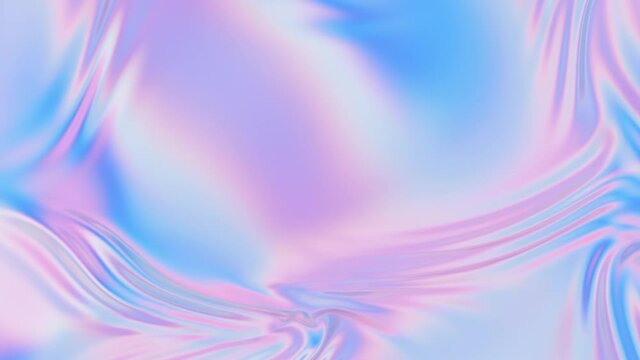 Animated 3D waving cloth texture. Liquid holographic background. Smooth silk cloth surface with ripples and folds in tissue. 4K 3D rendering seamless looping animation.