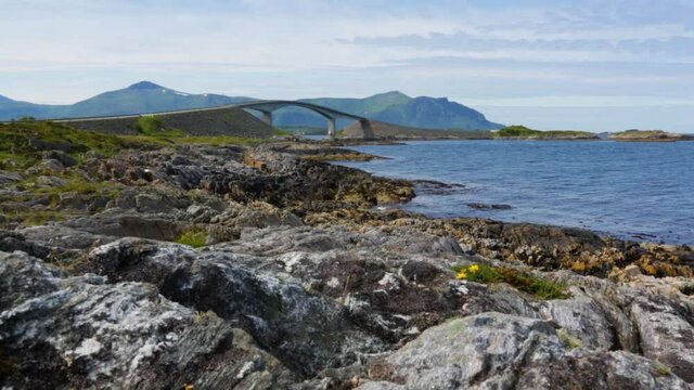 The Storseisundet Bridge on the Atlantic Road in Norway is seen.