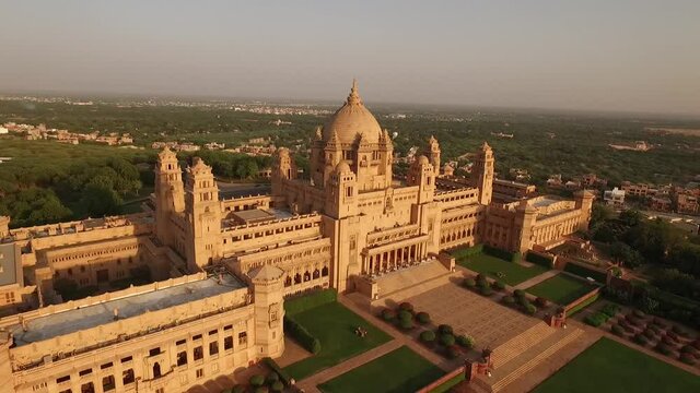 An aerial view shows the Umaid Bhawan Palace in Jodhpur, India.