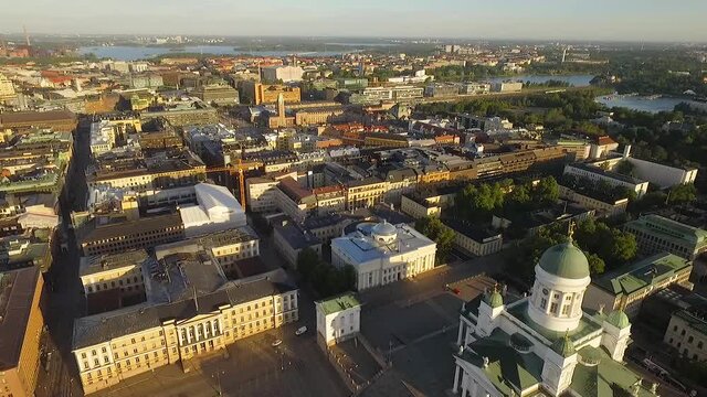 An aerial view shows the Helsinki Cathedral nestled in the city of Helsinki, Finland.