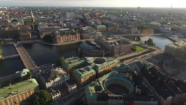 An aerial view shows the Parliament House on Riksgatan in Stockholm, Sweden.