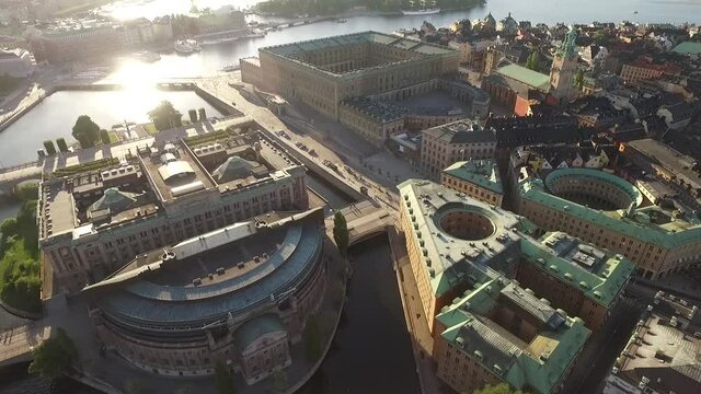An aerial view shows the Parliament House on Riksgatan in Stockholm, Sweden.