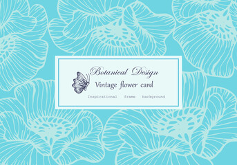 Vintage card hand drawn Poppy  Floral wreath floral flower frame for flower shop with label design, summer, rose, flower greeting card, background for cosmetic packaging
