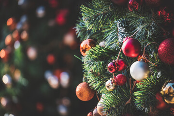 Traditional Christmas tree garland with baubles