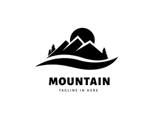 Fototapeta na wymiar Landscape mountain sun lake logo design inspiration