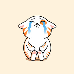 Vector illustration of a crying cartoon cat