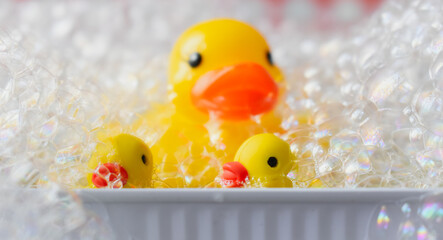 Rubber duck with bubble bath