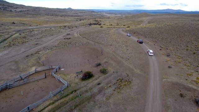 Aerial of the desolate landscape on an estancia near the Cuevos de los Manos