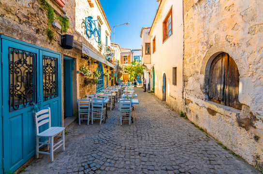 Fototapeta Alacati street view in Alacati Town. Alacati is populer historical tourist destination in Turkey.