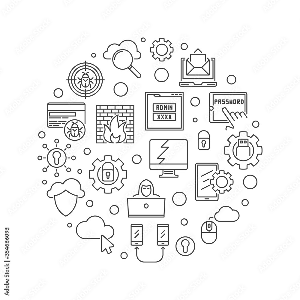 Aufkleber vector hacker round cybersecurity concept outline simple illustration or banner on white background