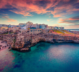 Awesome summer cityscape of Polignano a Mare town, Puglia region, Italy, Europe. Unbelievable...