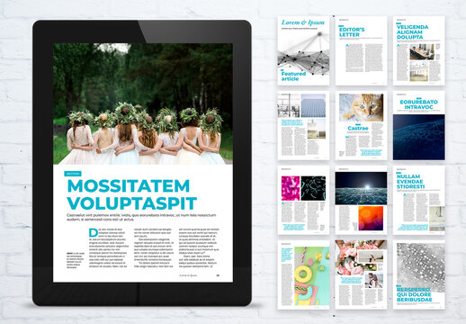 Innovative Digital Magazine Layout with Turquoise Accents