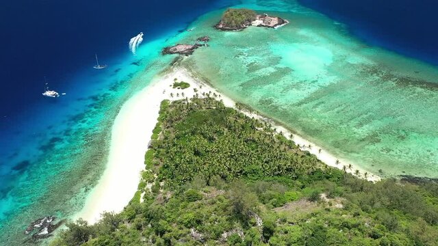 An aerial view shows Monuriki Island, Fiji.