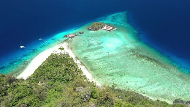 An aerial view shows Monuriki Island, Fiji.