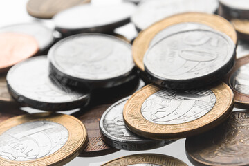 Brazilian Real Currency Coins Scattered Close Up