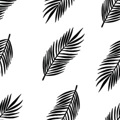 Fototapeta na wymiar Tropical seamless pattern with palm leaves. Hand drawn summer illustration for cards, posters, textile, clothes and other design.