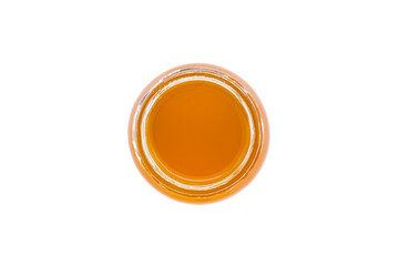 a jar of honey on white background isolated top view, food and drink