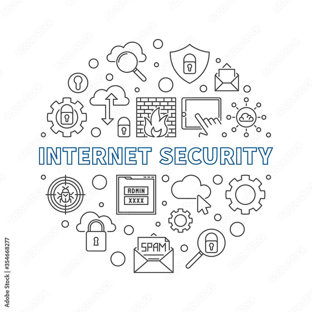 Poster vector internet security round concept illustration in thin line style