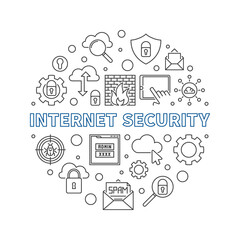 Vector Internet Security round concept illustration in thin line style