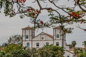Detalhe da Igreja Matriz, estilo colonial na cidade de Pirenópolis no estado de Goiás, Brasil.