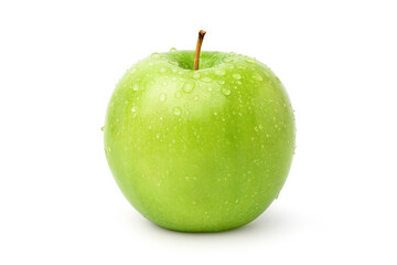 Perfect fresh green apple with water droplets isolated on white background. Clipping path.