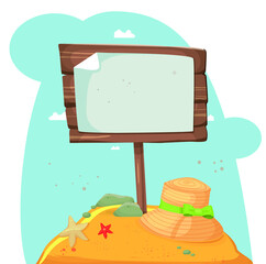 wooden sign on a beach or island vector illustration