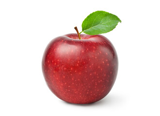 Fresh red Apple fruit with green leaf isolated on white background with clipping path.