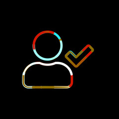 Symbol user check from multi-colored circles and stripes. Red, brown, blue, white