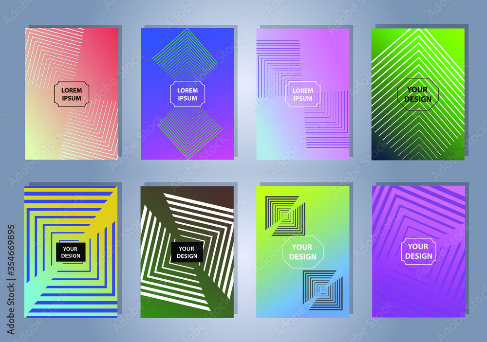 Poster set of modern abstract backgrounds with gradient linear waves. simply geometric template for design