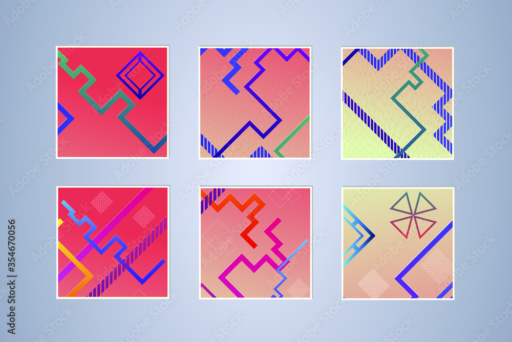Poster set of modern abstract backgrounds with gradient linear waves. simply geometric template for design