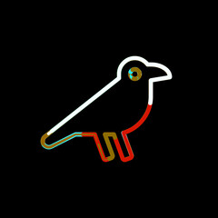 Symbol crow from multi-colored circles and stripes. Red, brown, blue, white