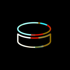 Symbol hockey puck from multi-colored circles and stripes. Red, brown, blue, white