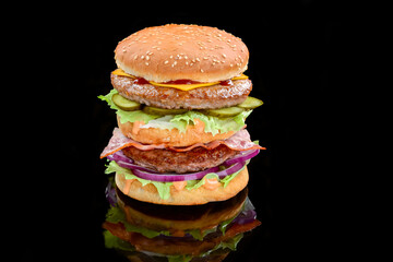 A classic style double cheeseburger with two beef patties