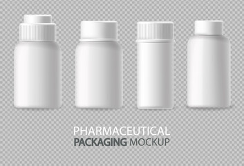 White bottles Vector realistic isolated. Advertise empty container. Cosmetics, Medicine or tooth paste 3d detailed illustrations