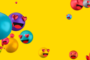 Facebook reactions love emoji 3d render on clear background,social media balloon symbol with like
