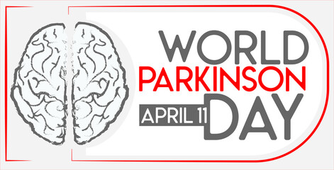 World Parkinson day. April 11'th. Vector illustration. Gray awareness ribbon poster on background. Symbol of the brain disorders
