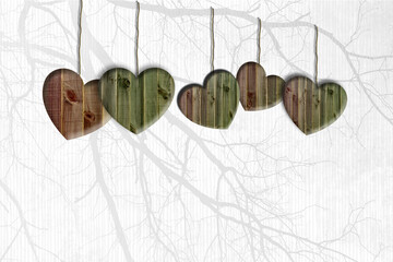 wooden hearts hanging on string cord